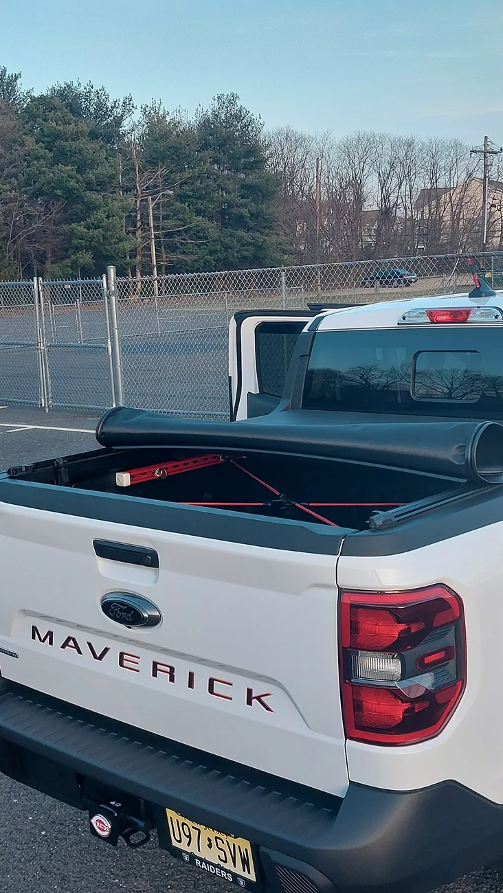 Ford Maverick DIY Home Depot Bed Rails Installed 20240312_RedAccents_Bed-02