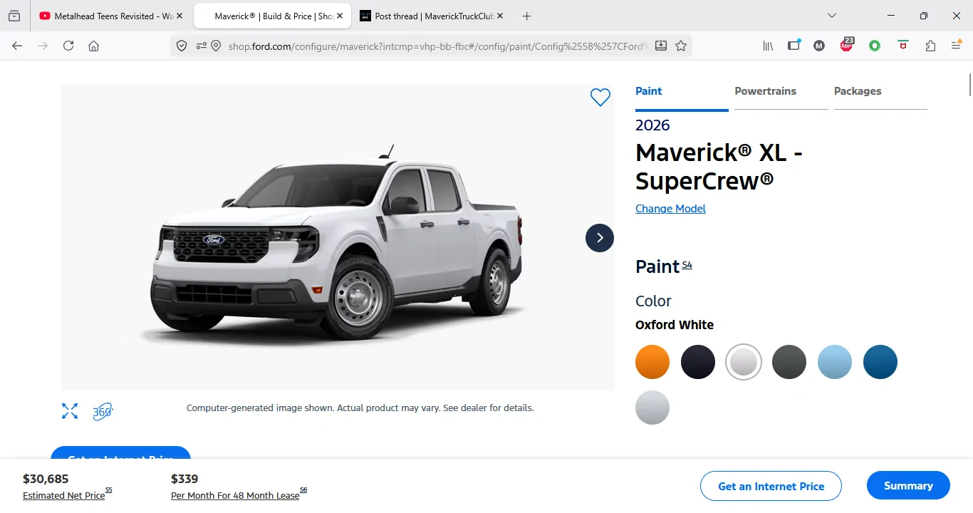 Ford Maverick Online configurator is a bit innacurate... 2026-03-27 (3)