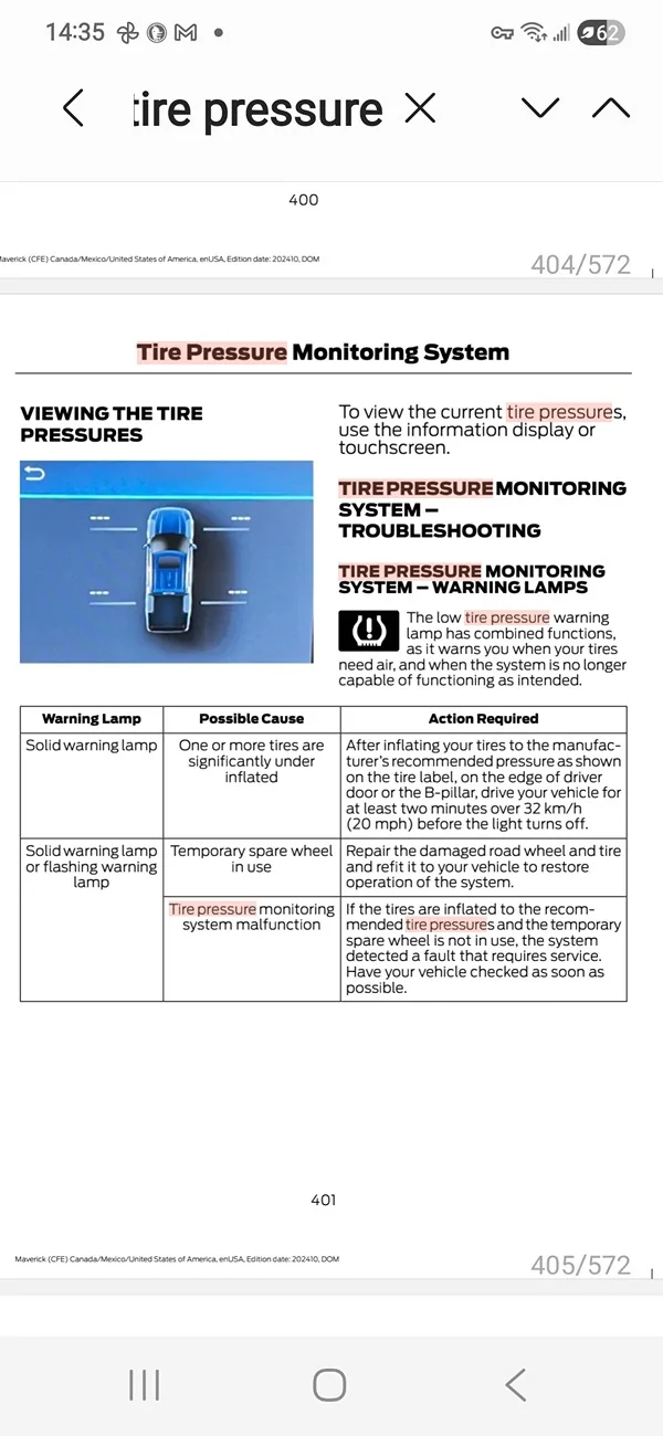 Ford Maverick How to read tire air pressure? Screenshot_20260403_143550_Samsung Notes
