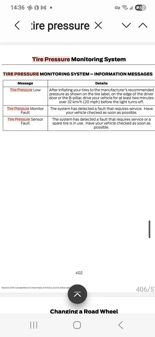 Ford Maverick How to read tire air pressure? Screenshot_20260403_143609_Samsung Notes