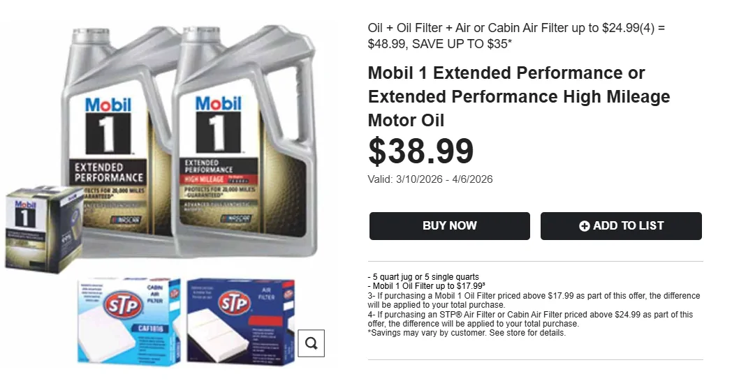 Ford Maverick Mobil-1 oil, filter + STP air filter < $40 1775306778369-nu