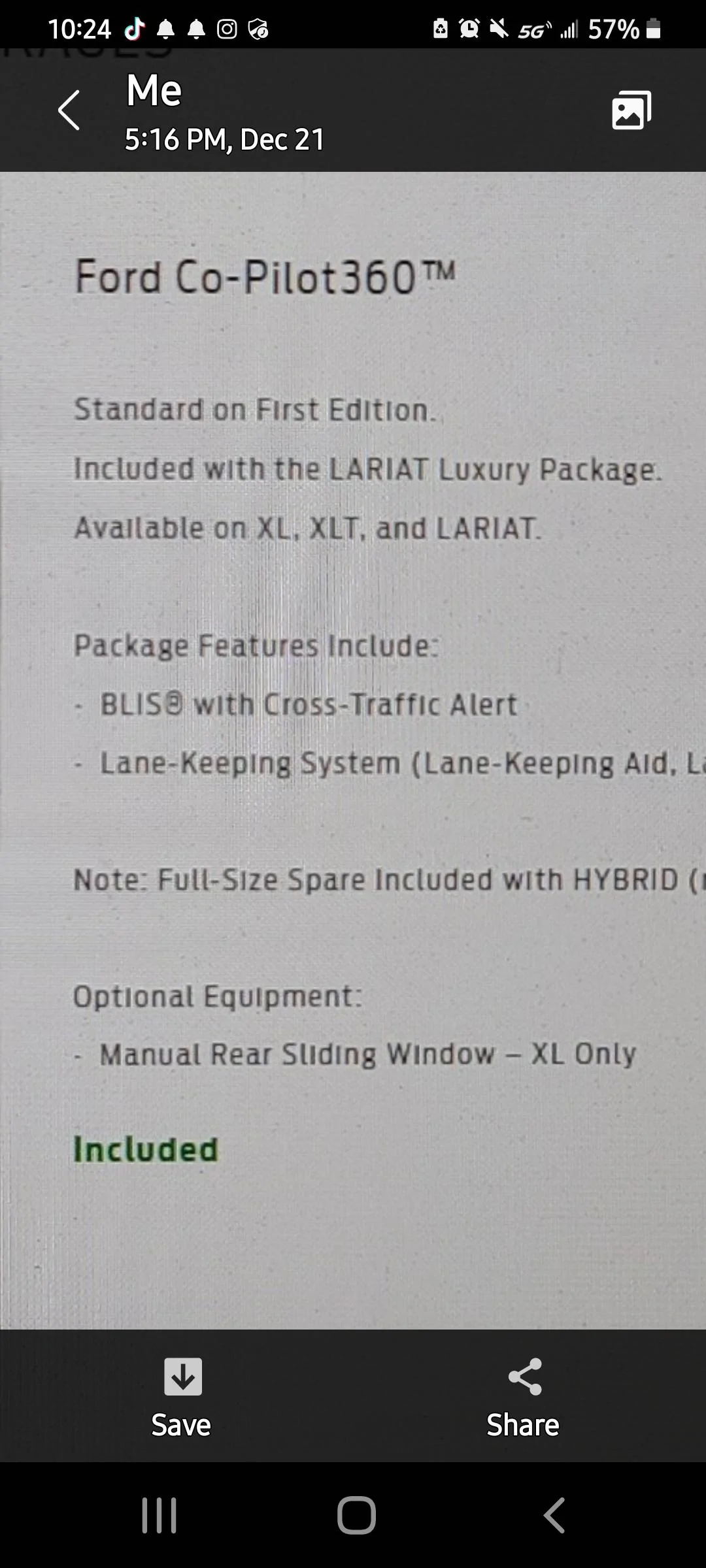 Ford Maverick Co Pilot 360 Standard on First Edition with Lariat Lux? Screenshot_20211222-102441_Messages