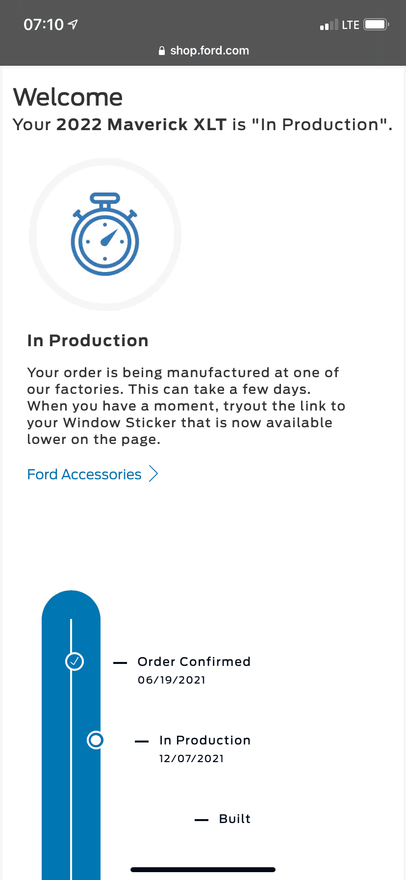Ford Maverick Delay between In Production and Built… 425749C4-E811-46E6-8198-747D2D6CBB2E