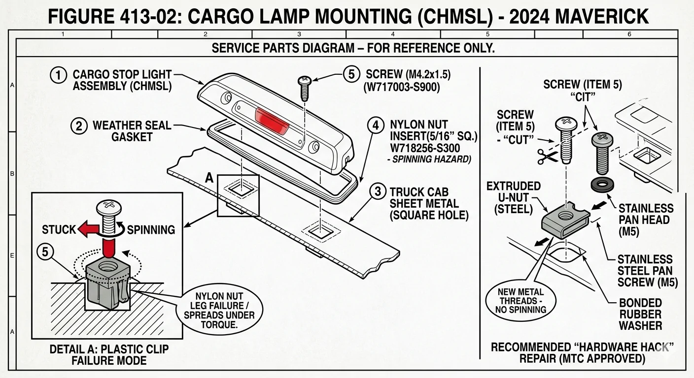 Ford Maverick CAUTION Cargo Stop Light Removal 3rd bake light
