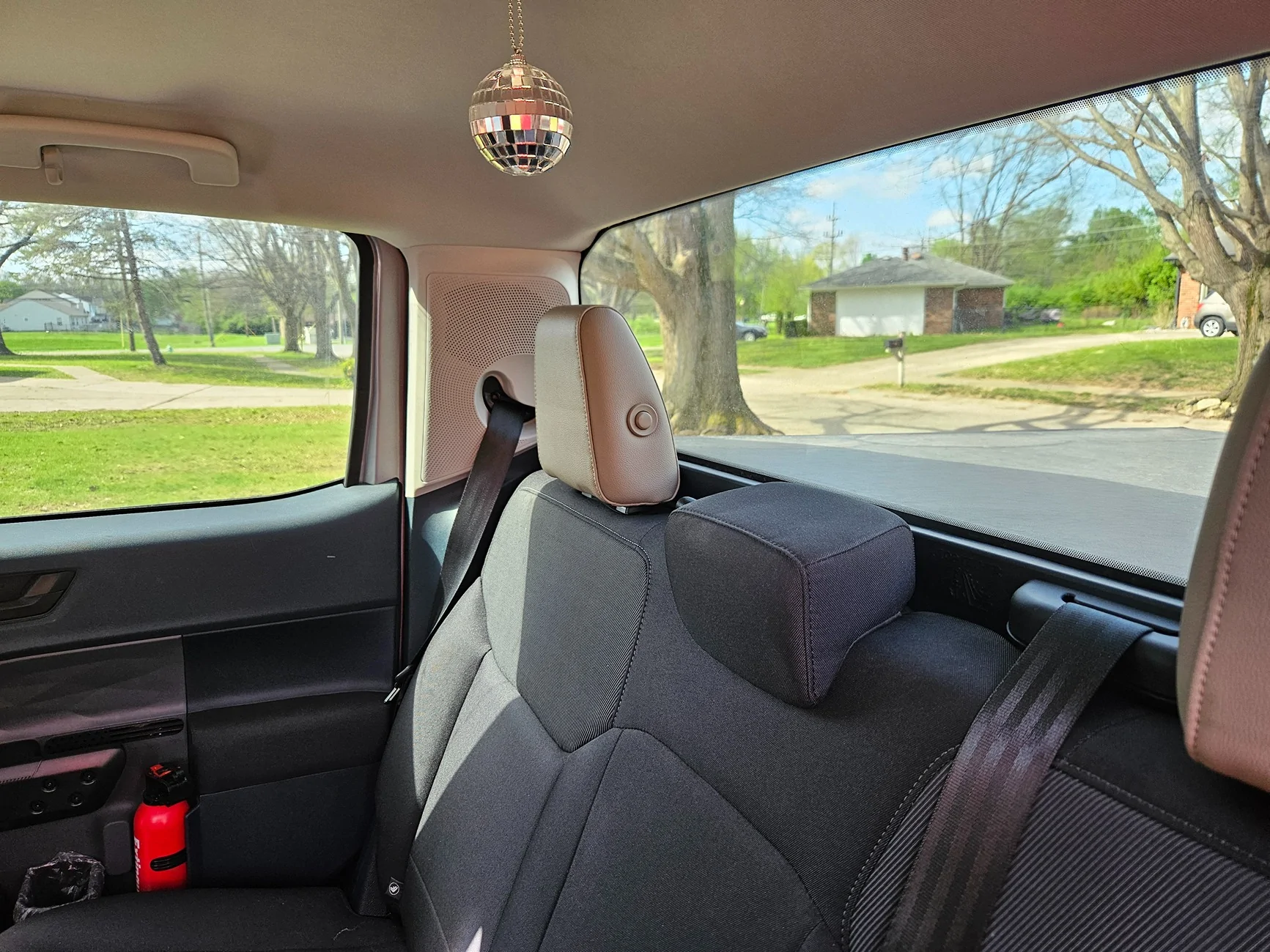 Ford Maverick Fold down rear headrests (from F-150) installed in 2024 XLT Navy Pier interior 20260413_104546
