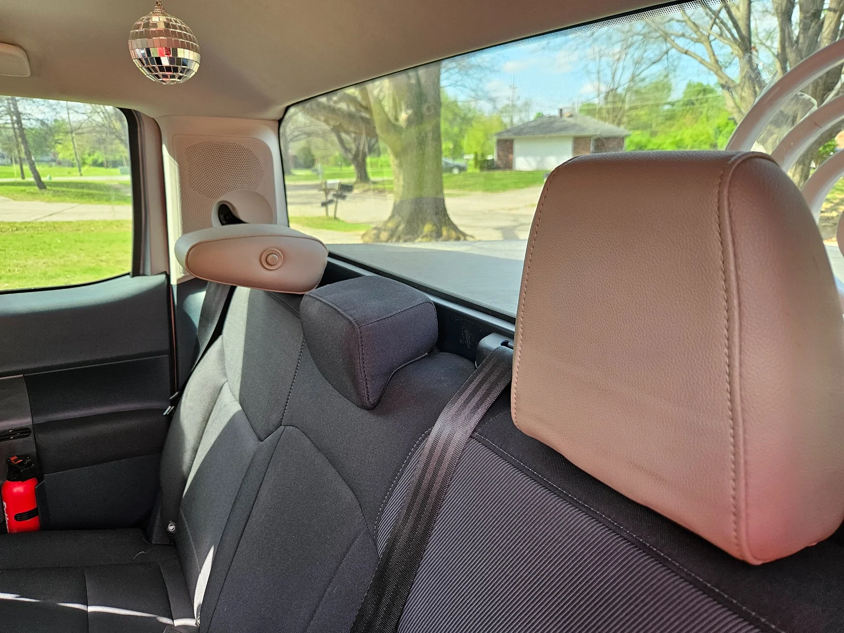 Ford Maverick Fold down rear headrests (from F-150) installed in 2024 XLT Navy Pier interior 20260413_104536