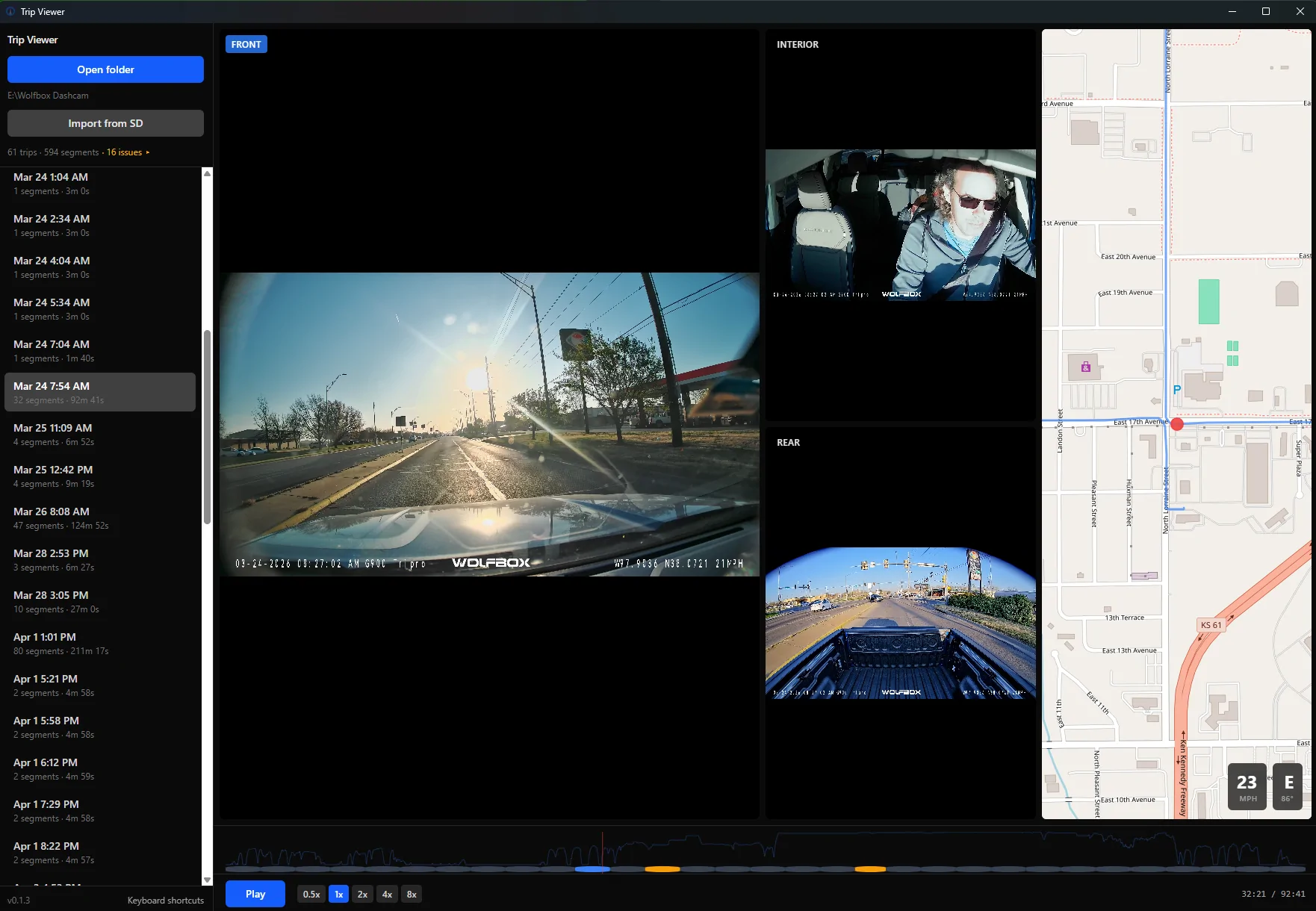 Ford Maverick Free open-source dashcam viewer I built — 3-channel sync playback with GPS map screenshot