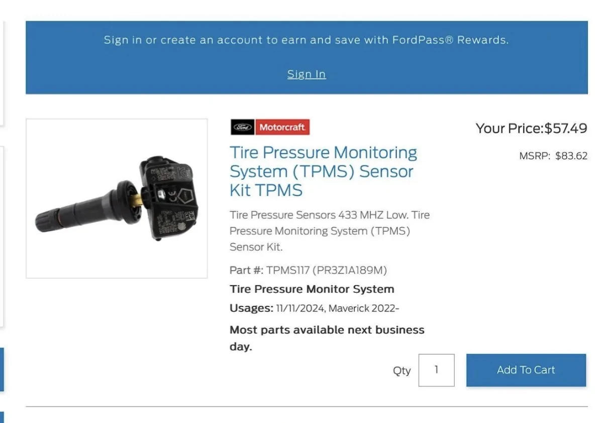 Ford Maverick 25+ TPMS sensors $100 shipped. Lower 48. IMG_8958