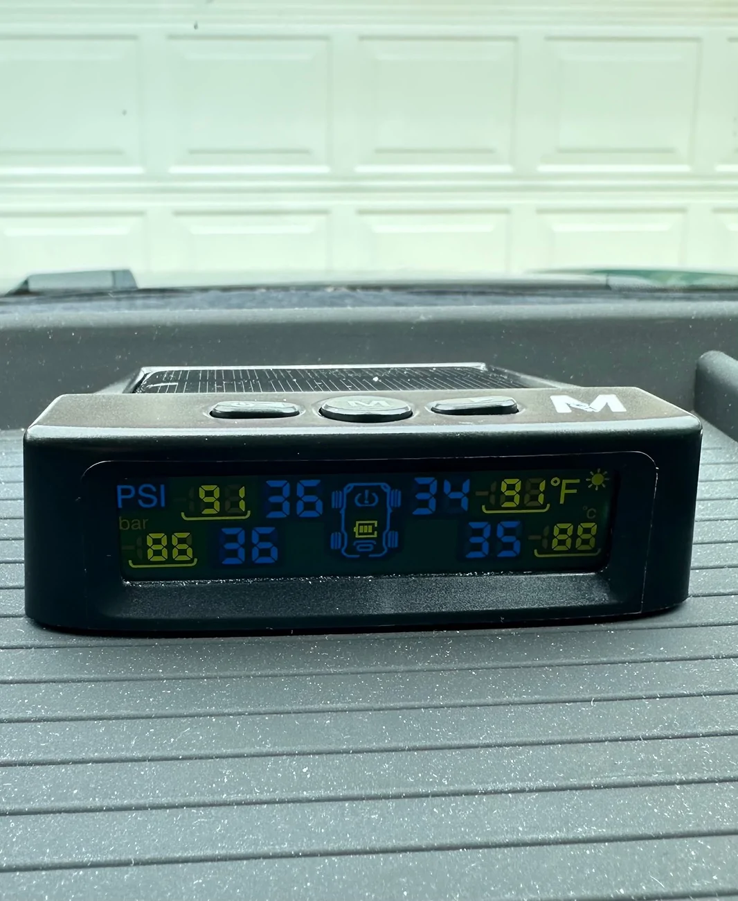 Ford Maverick Solar powered TPMS to monitor Maverick tires while flat towing IMG_8125