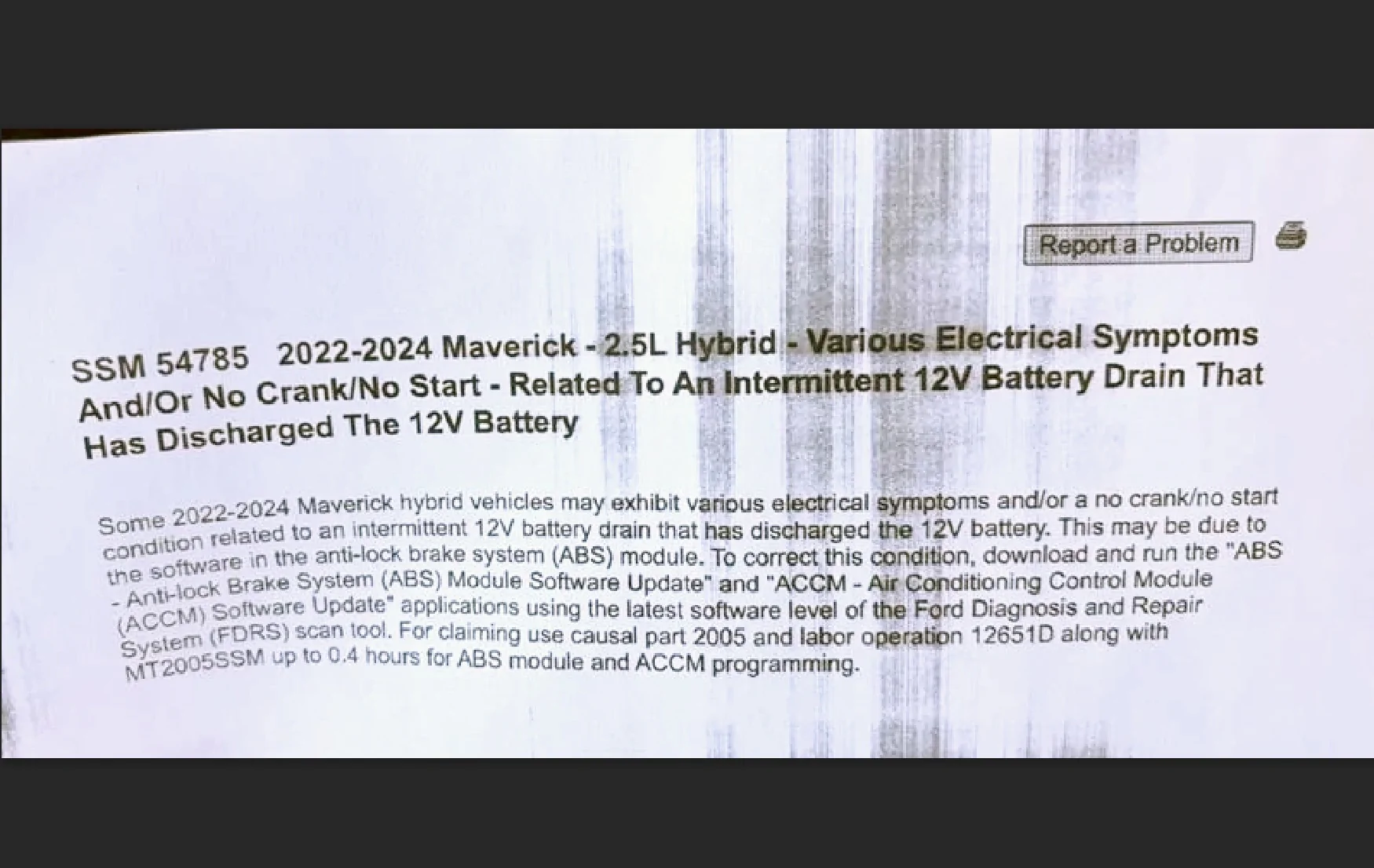 Ford Maverick Maverick Hybrid Deep Sleep "Fix" - SSM 54785 (2022-2024 Maverick - 2.5L Hybrid - No Crank/No Start related to 12V Battery Drain That Has Discharged) Screenshot 2026-04-30 at 9.25.36 AM