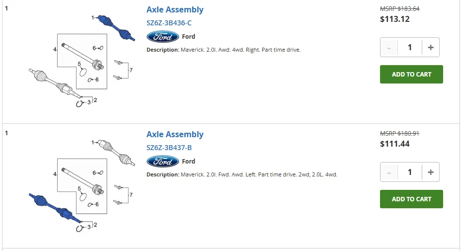 Ford Maverick Updated FX4/ECO- Drive Shaft PN #s ? AXLE