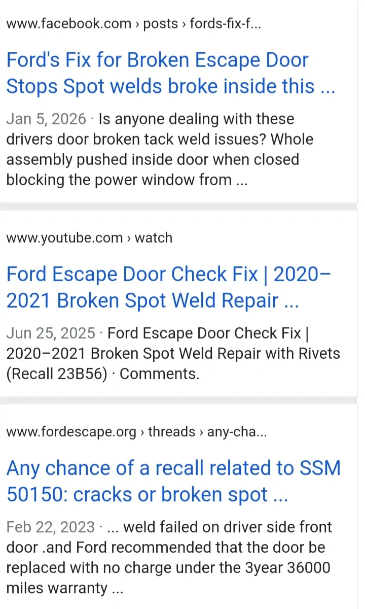 Ford Maverick Drivers door stop spot welds came loose 20260511_075805