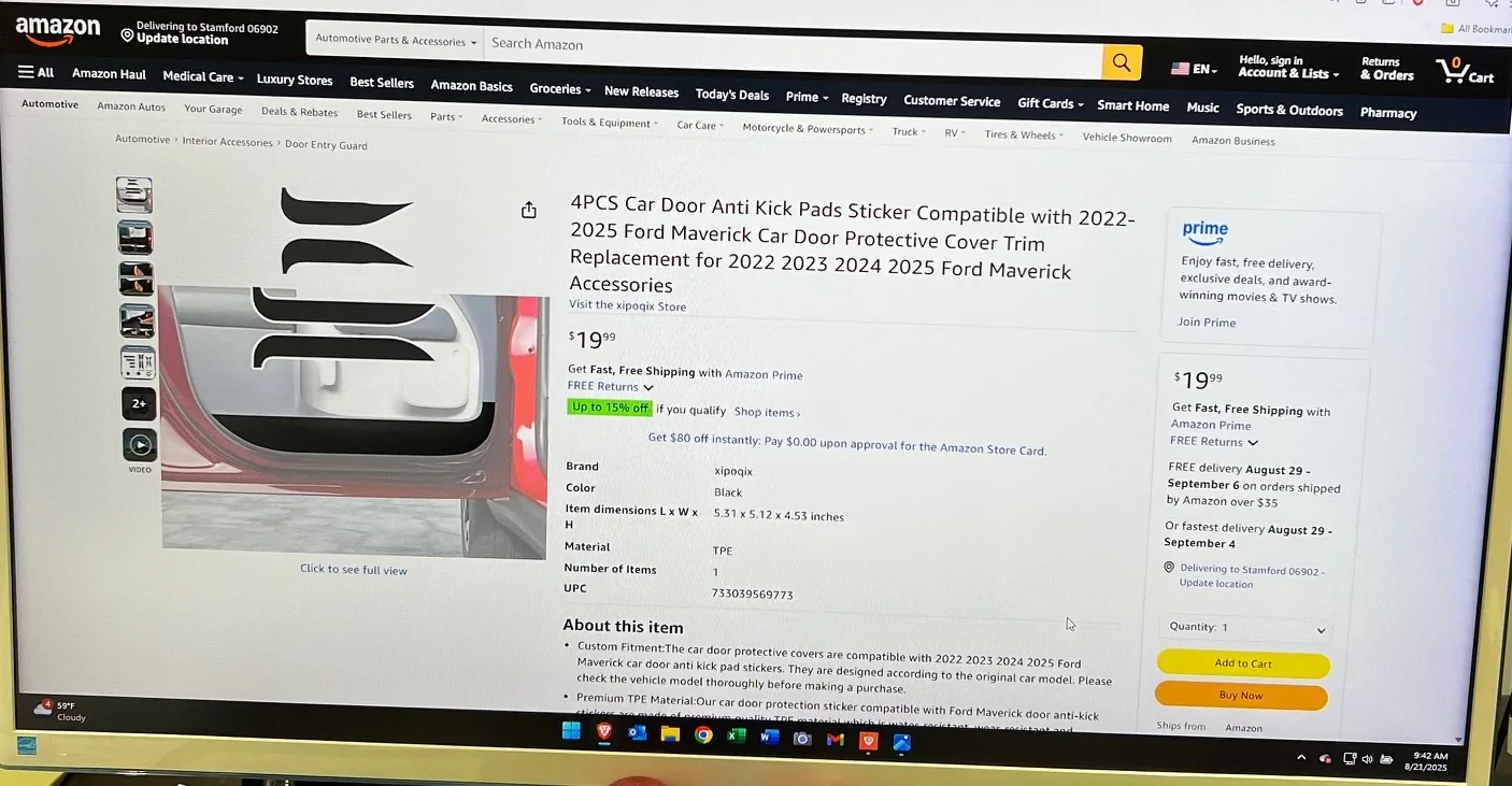 Ford Maverick Indoor panels on ford mavericks - scratch prevention? Lower Door Kick Protector