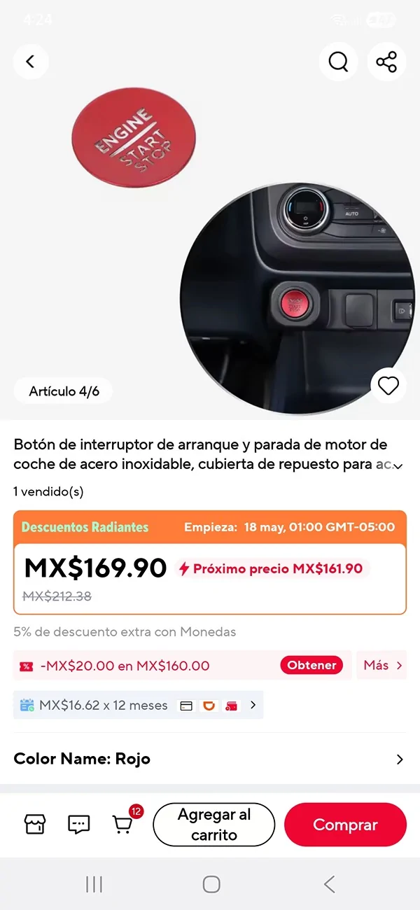 Ford Maverick MOD: Red Mustang GT Start Stop Button installed Screenshot_20260516_162404_AliExpress