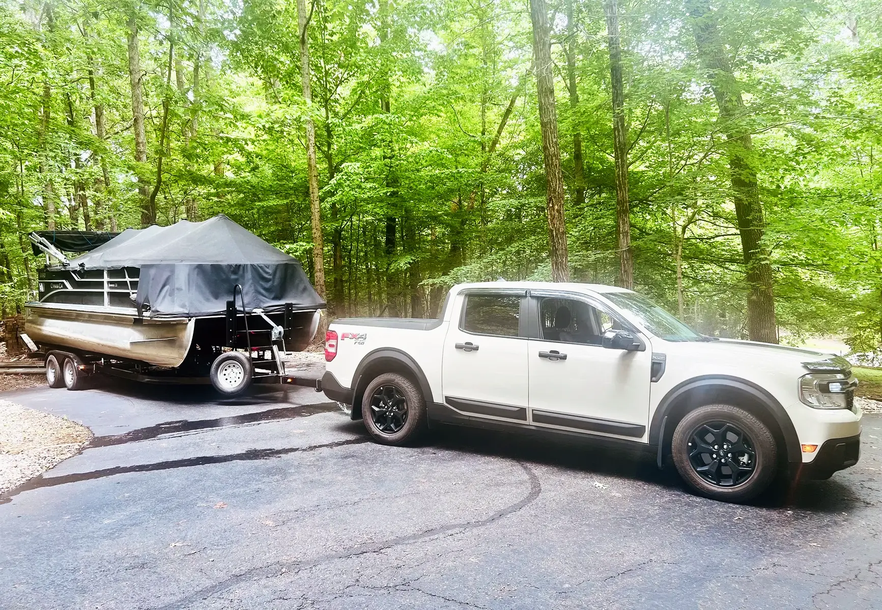 Ford Maverick Tested the 4K tow package by towing 25' pontoon boat 244754-c62348f644075a340aa68cf739c0df08