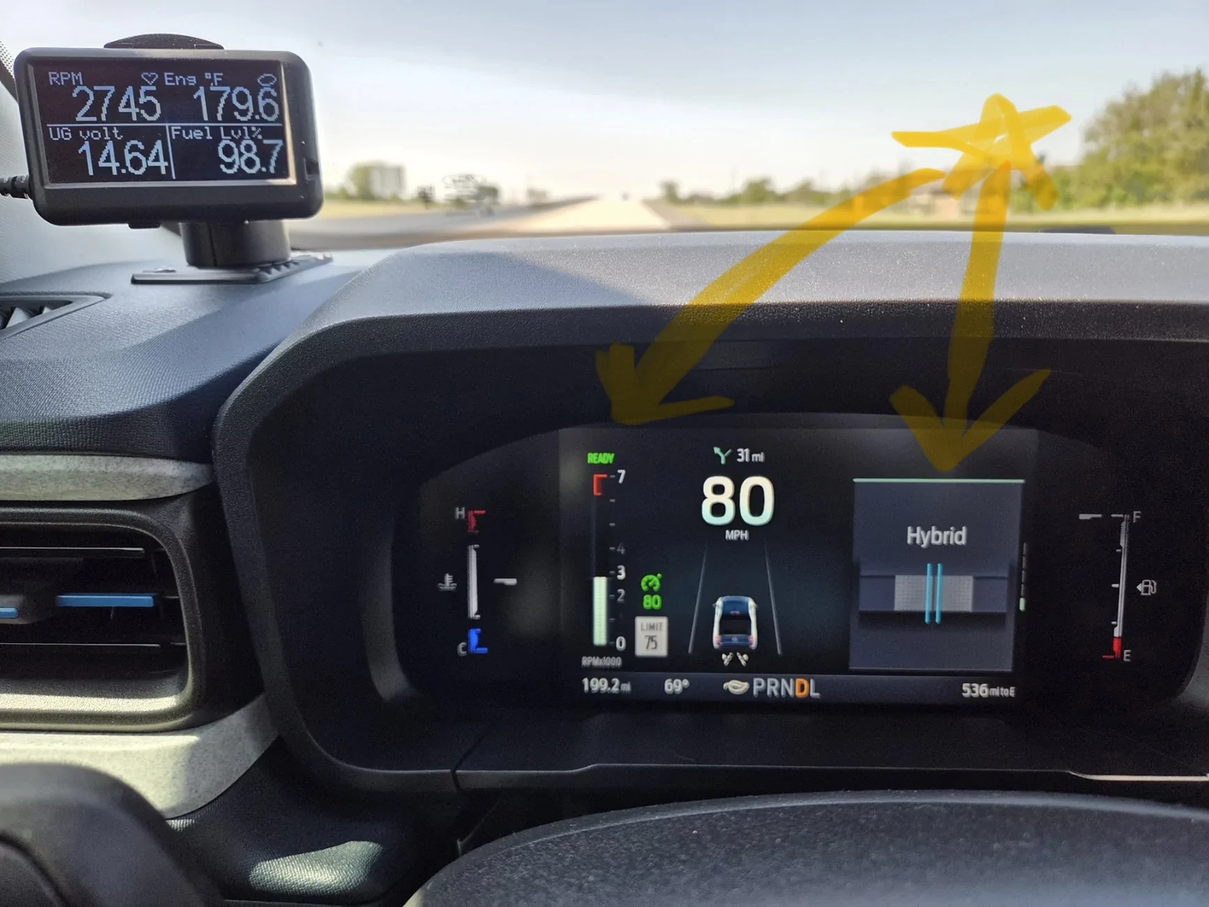 Ford Maverick Engine RPM at 70 mph for Hybrid IMG_4053