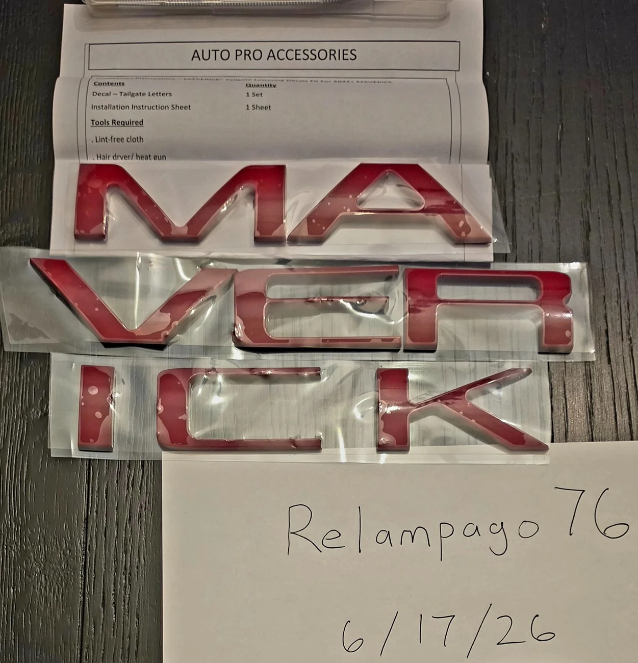 Ford Maverick 2022-2026 Ford Maverick Tailgate 3D/Raised Letters/Badges (Red Color) 20260617_215404