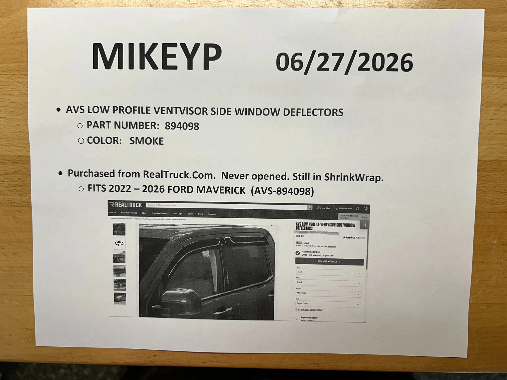 Ford Maverick •	AVS LOW PROFILE VENTVISOR SIDE WINDOW DEFLECTORS UserID_Dat