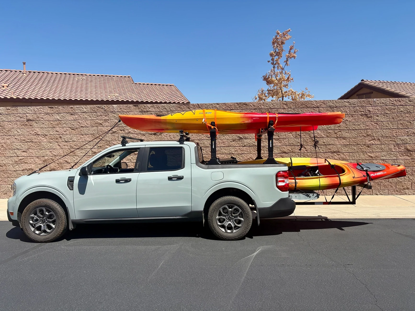 Ford Maverick Kayaks on Elevate Bed Racks IMG_0572