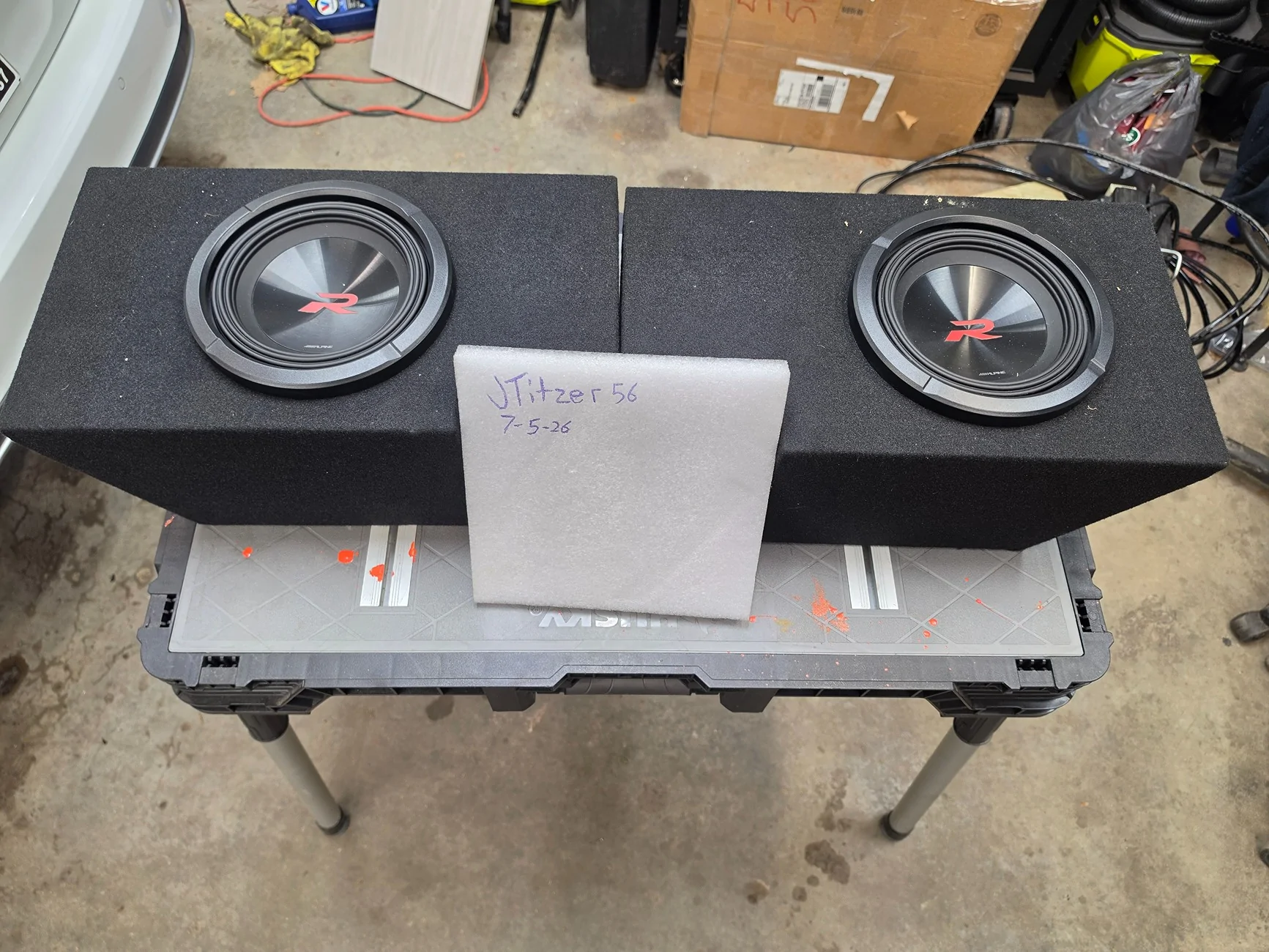 Ford Maverick Alpine Type R 8" subwoofers in boxes 20260705_004331