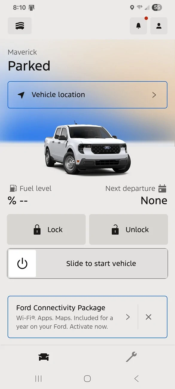 Ford Maverick No MTE showing on App. Screenshot_20260705_201009_Ford