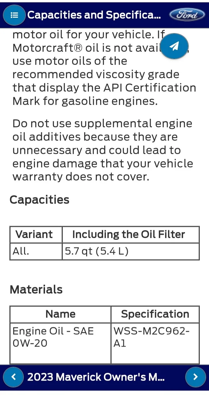 Ford Maverick Over fill at oil change 20260707_093123