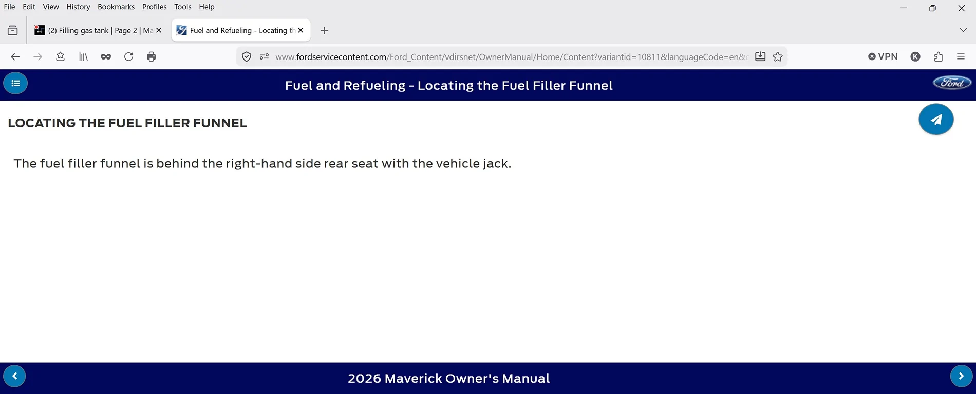 Ford Maverick Filling gas tank funnel
