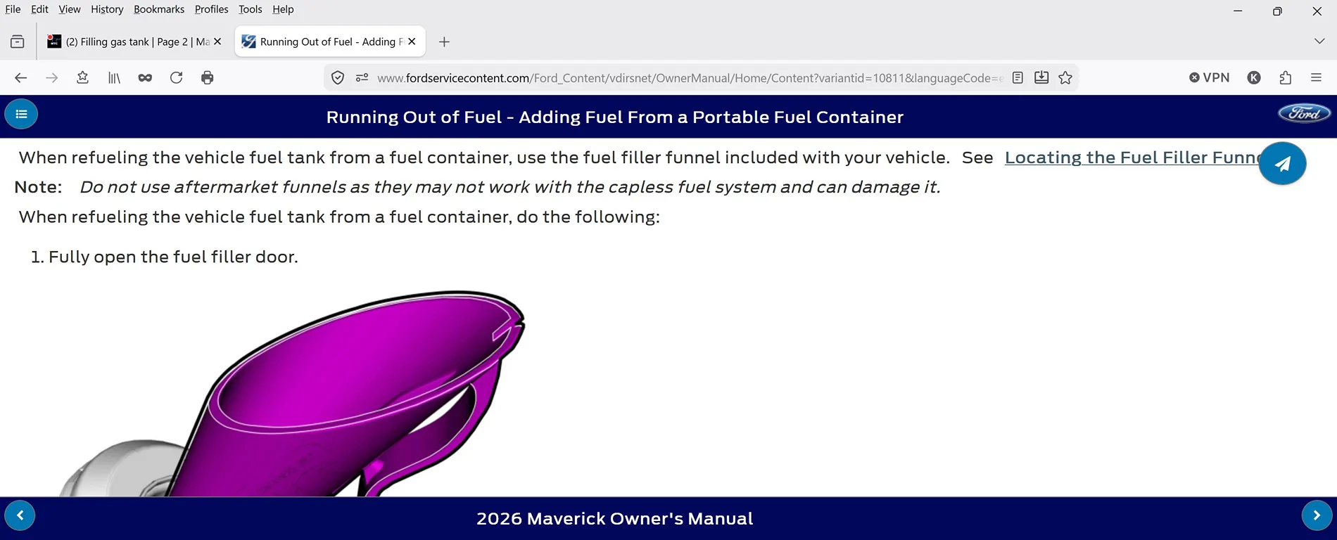 Ford Maverick Filling gas tank funnel2