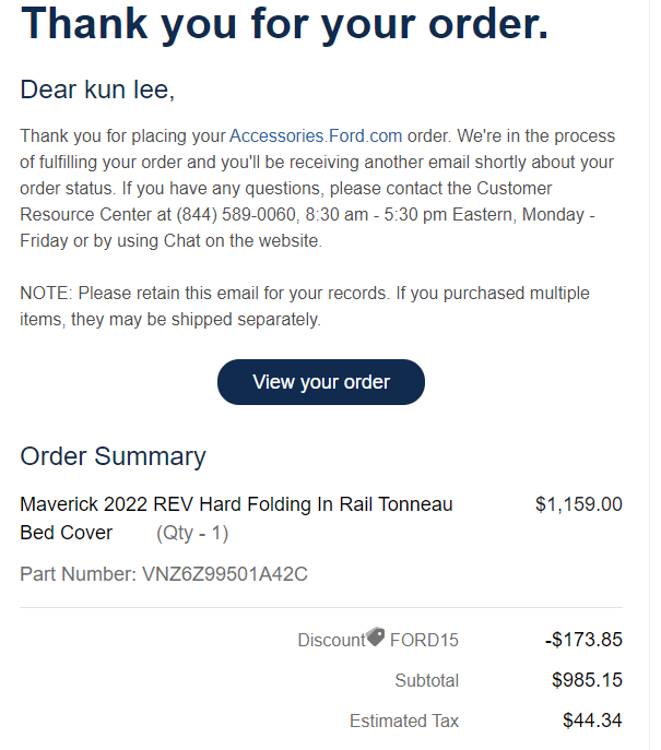 Ford Maverick Bed Cover for 15% discount from Ford website cover