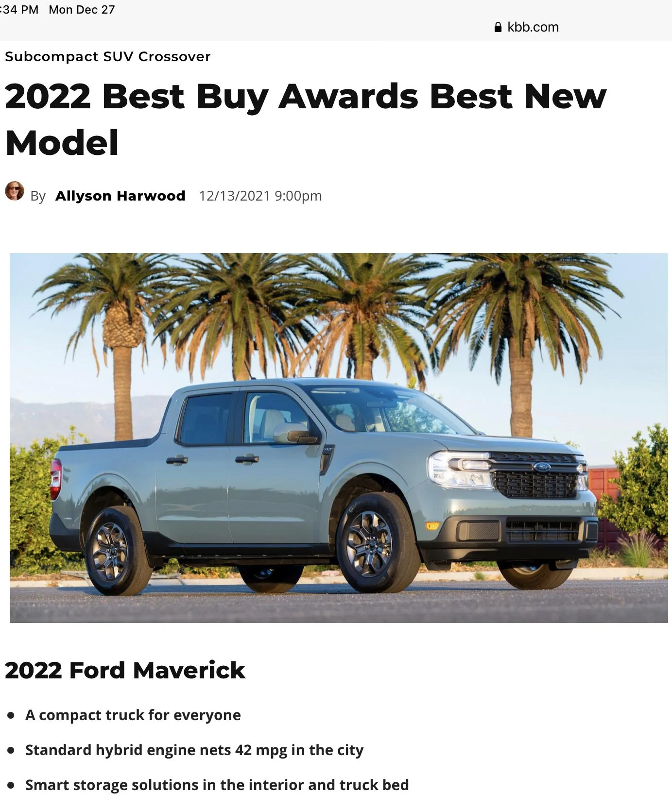 Ford Maverick Maverick is KBB Best New 2022 Model & Best Compact Pickup 80958A60-BECA-4CA8-8744-E654F671C9CF