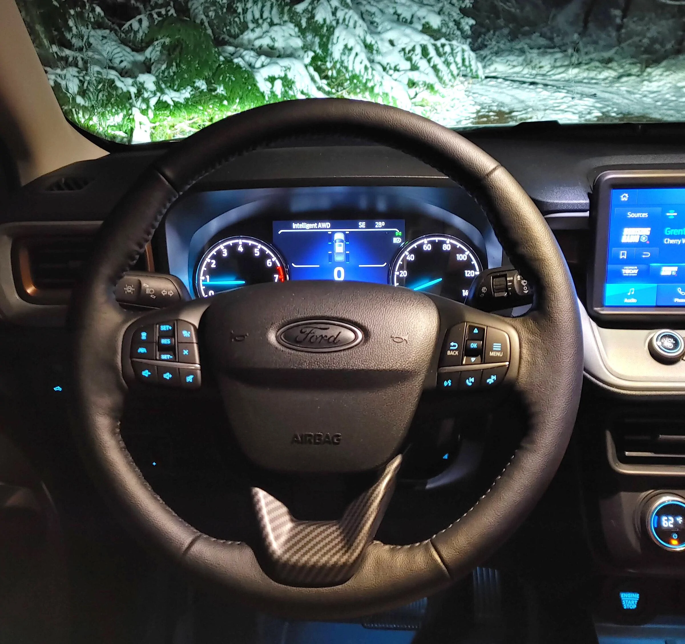 Ford Maverick Carbon steering wheel trim installed SteeringCover1piec