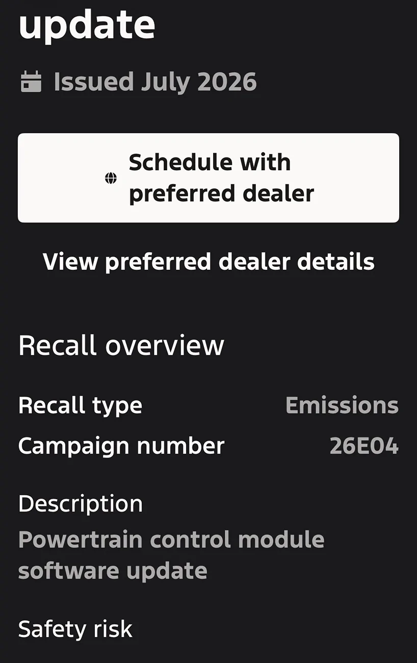 Ford Maverick Recall (Campaign 26E04) issued July 2026 - Powertrain Control Module - Software update needed. IMG_2246
