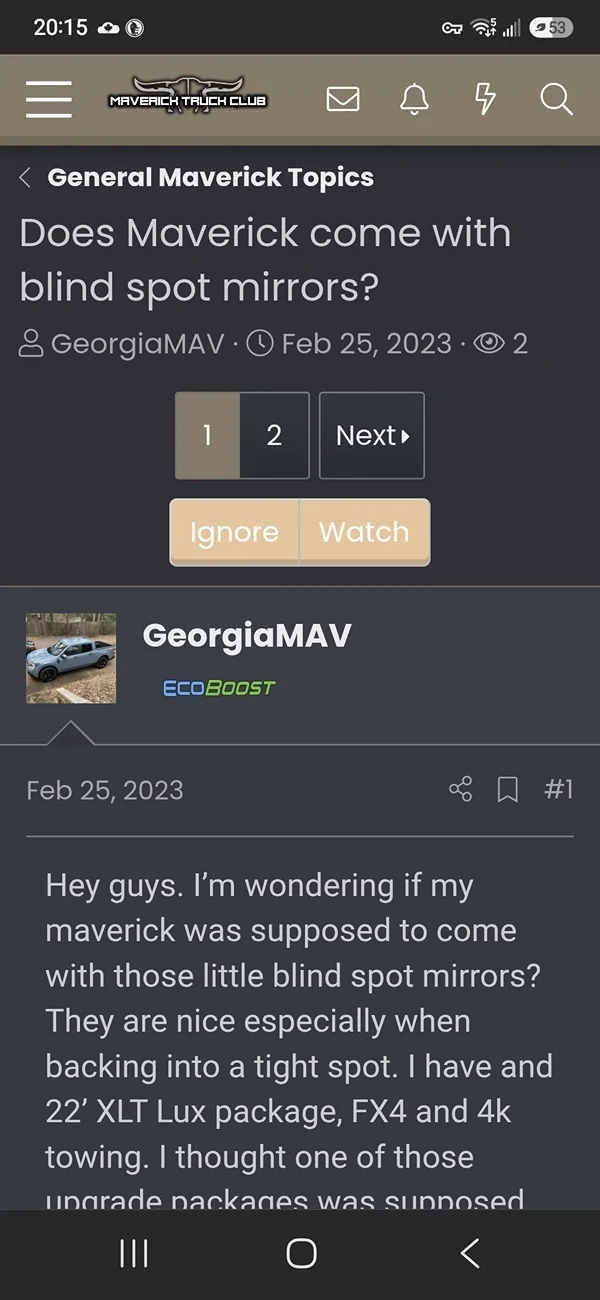 Ford Maverick Blind Spot Mirror Question Screenshot_20260710_201555_DuckDuckGo