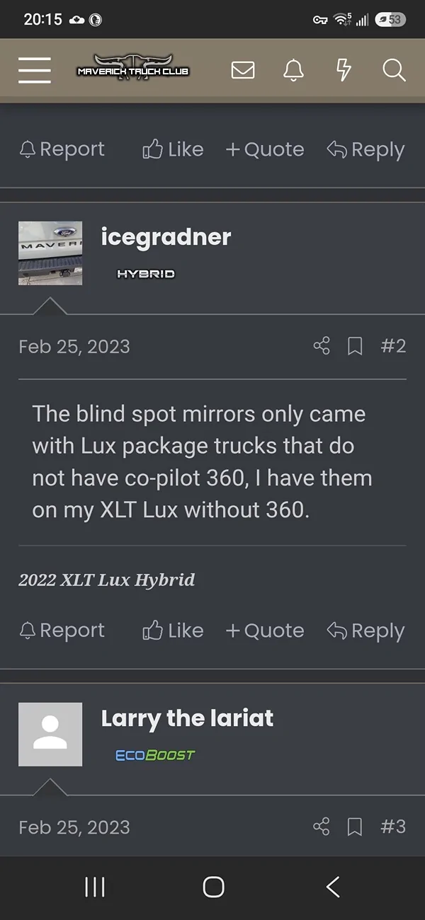Ford Maverick Blind Spot Mirror Question Screenshot_20260710_201549_DuckDuckGo