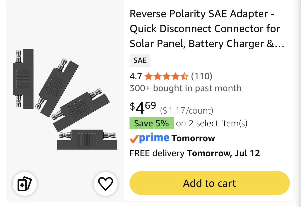 Ford Maverick 12V battery drain mitigation using solar panel setup IMG_3636