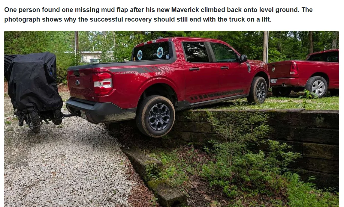 Ford Maverick Maverick hybrid AWD backs up over retaining wall 1784253276586-qi