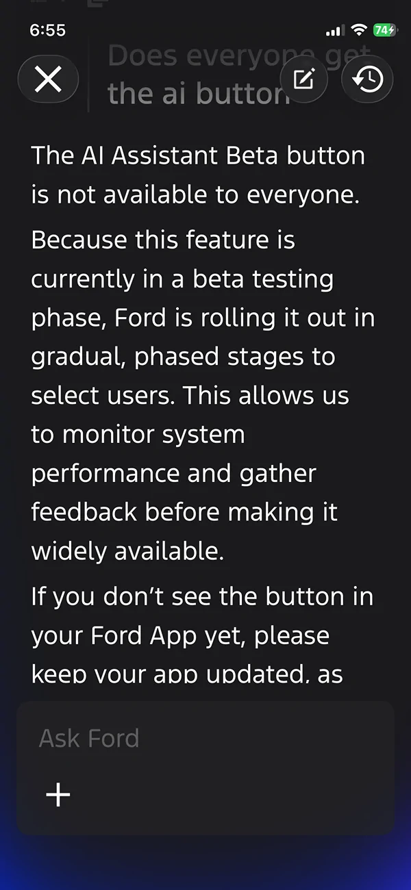 Ford Maverick Ford Pass AI button IMG_0117