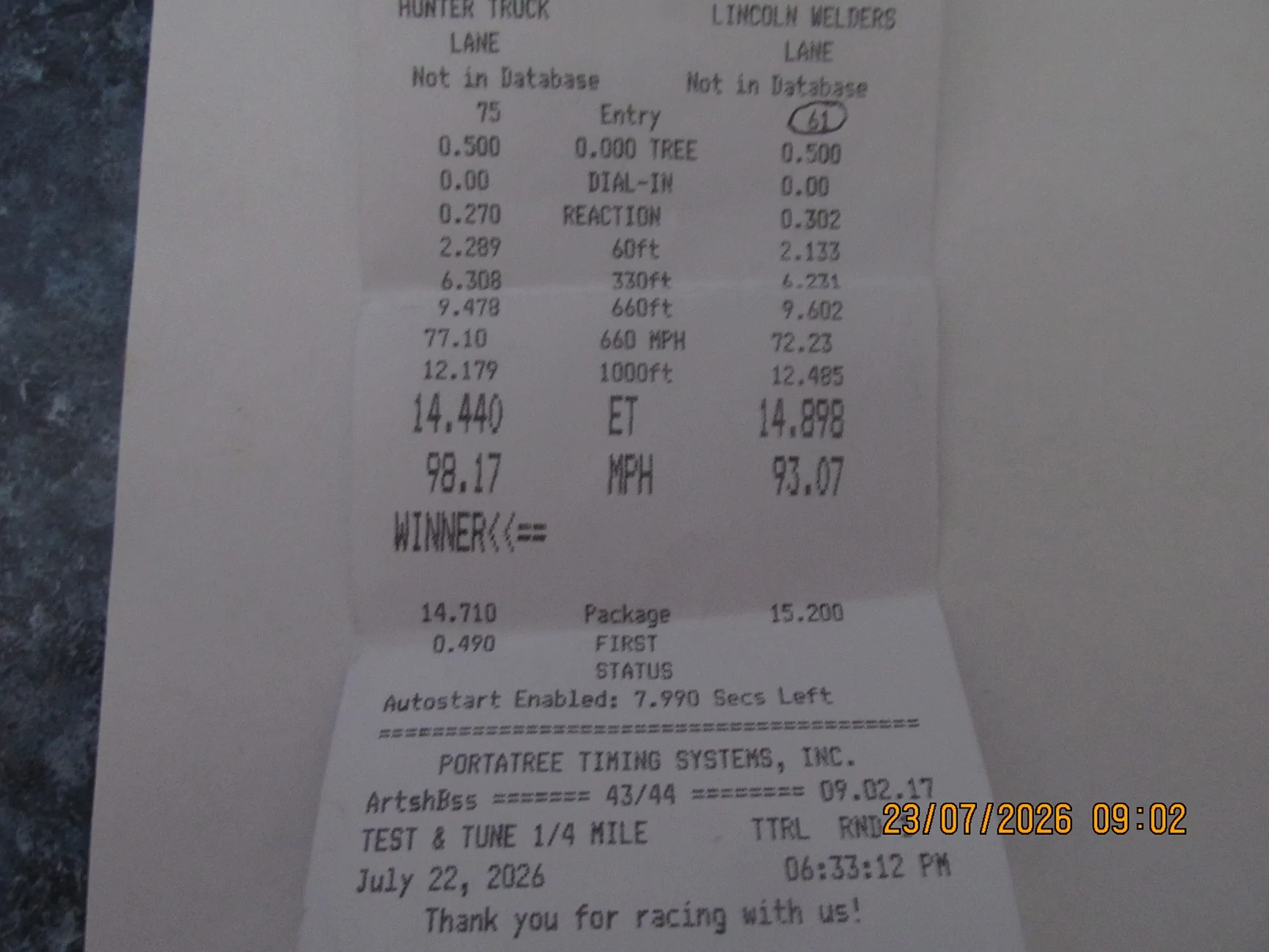 Ford Maverick 1/4 Mile Dragstrip results from my 2025 AWD XLT 2.0 EB Maverick IMG_2108