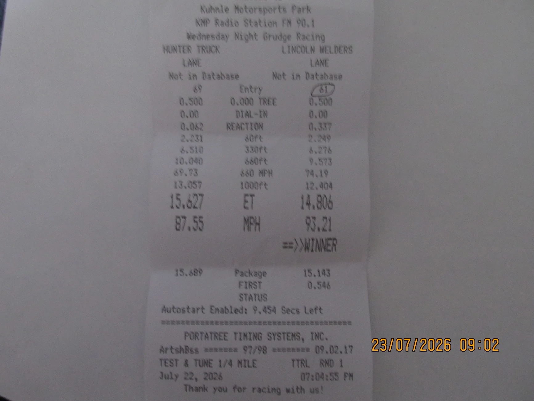 Ford Maverick 1/4 Mile Dragstrip results from my 2025 AWD XLT 2.0 EB Maverick IMG_2109