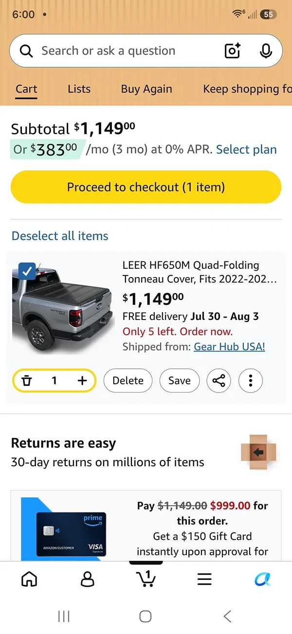 Ford Maverick Crazy good deal on this Lear quad fold bed cover Screenshot_20260727_180014_Amazon Shopping