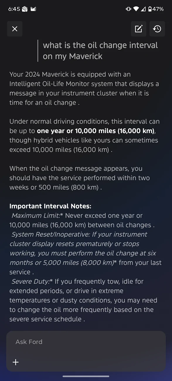 Ford Maverick Introducing Ford AI Assistant in the Ford App 📱 Screenshot_20260810-184509_Ford