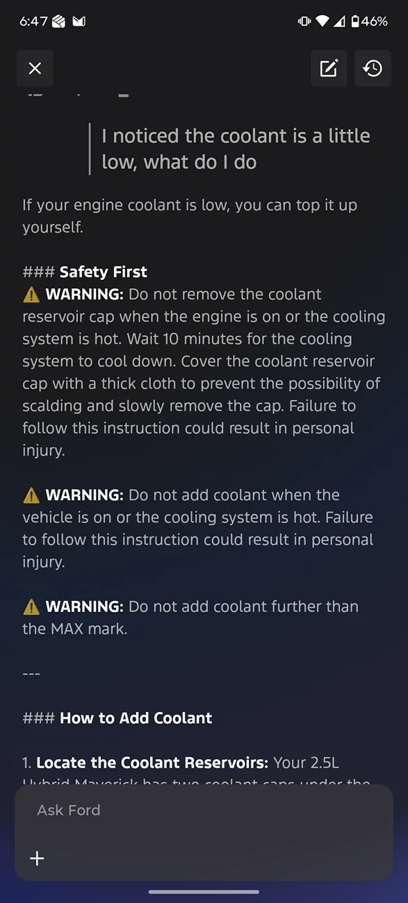 Ford Maverick Introducing Ford AI Assistant in the Ford App 📱 Screenshot_20260810-184709_Ford