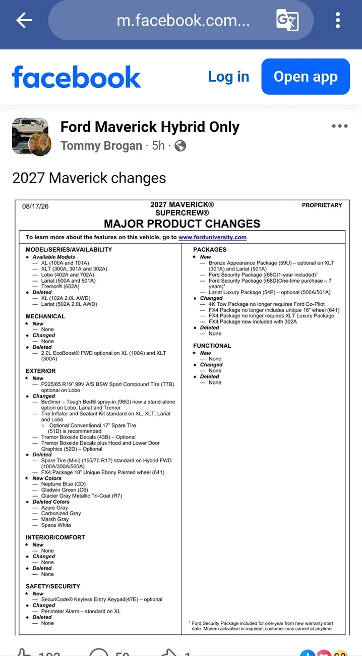 Ford Maverick 2027 Maverick Order Banks Open Today -- Changes / Updates / Upgrades Screenshot_2026-08-17-16-27-43-97_40deb401b9ffe8e1df2f1cc5ba480b12