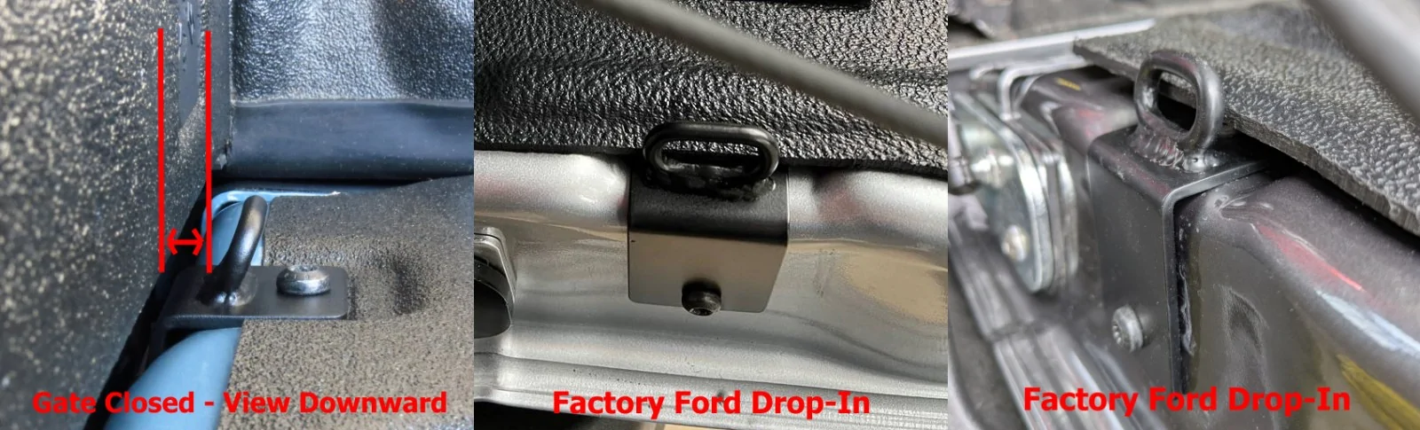 Ford Maverick Tailgate Tie Down Bracket, Clears Tailgate Assist Strut bedliner2