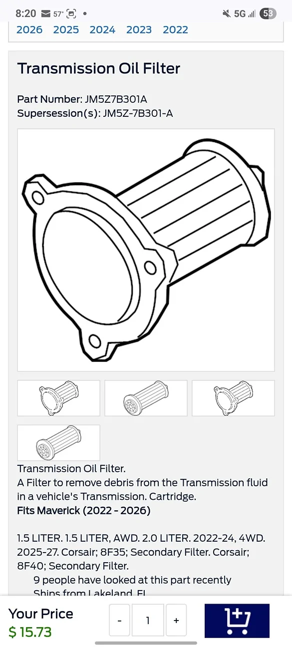 Ford Maverick Oem transmission filter Screenshot_20260924_082014_Chrom