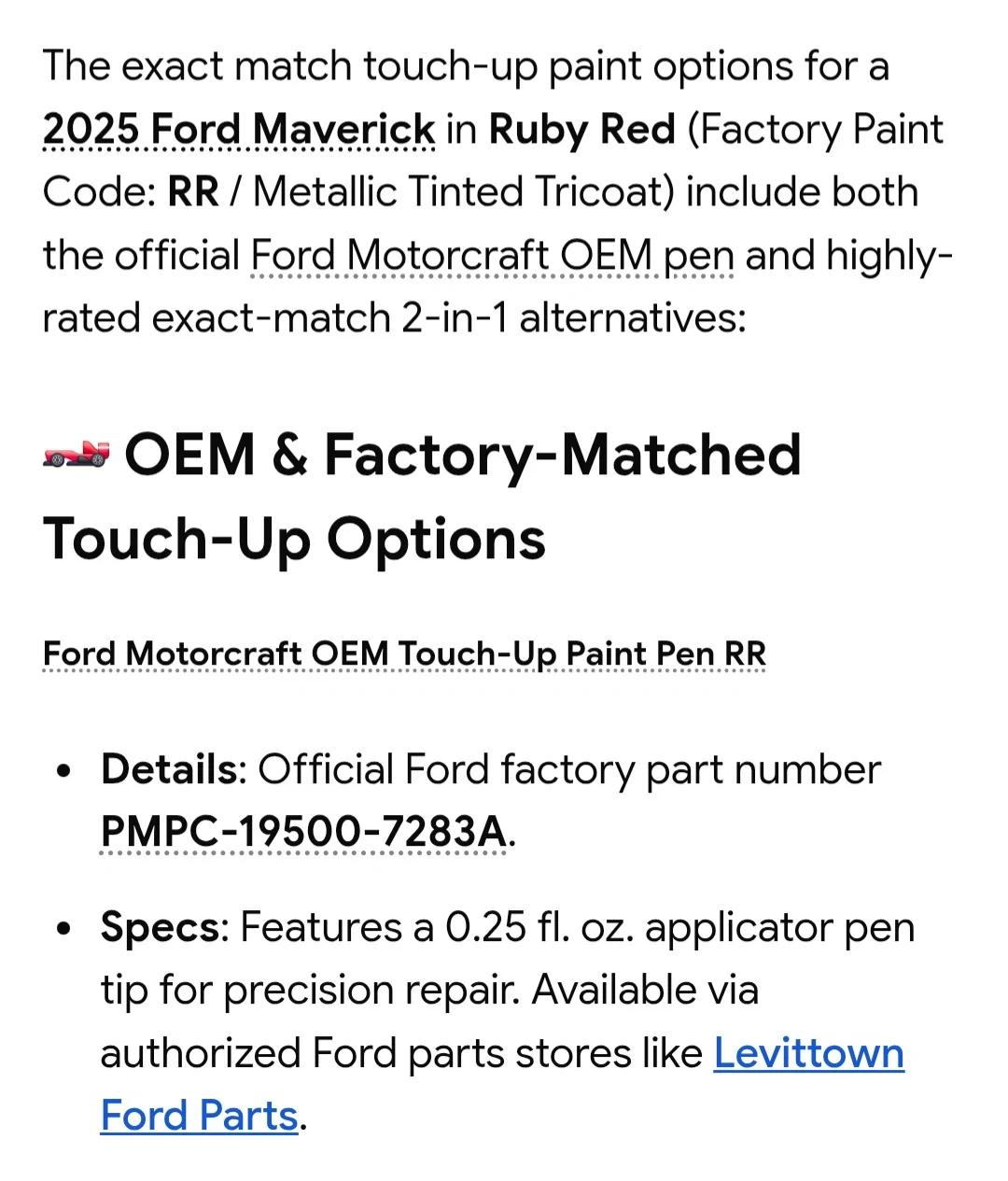 Ford Maverick Best source for touch-up paint? Screenshot_20260926_225634_Googl