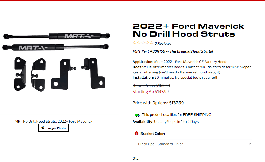 Ford Maverick MRT Hood Struts installed 1640801792373