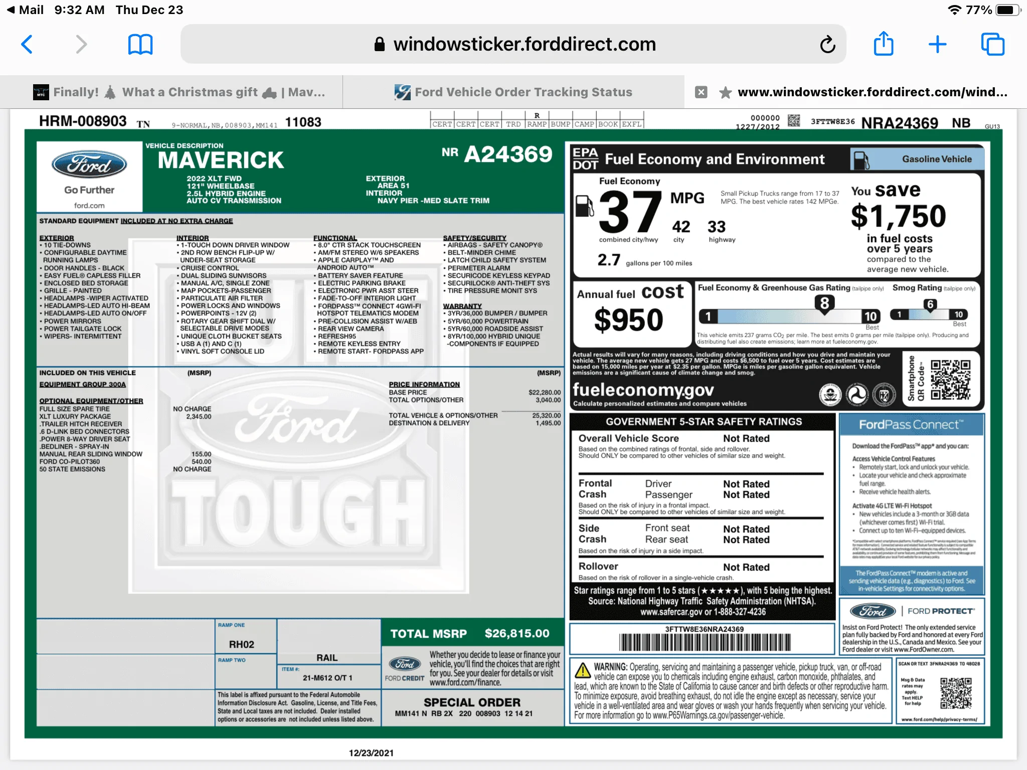 Ford Maverick Delay between In Production and Built… BCCACB02-6551-4FA5-8919-D23FD9EE576B