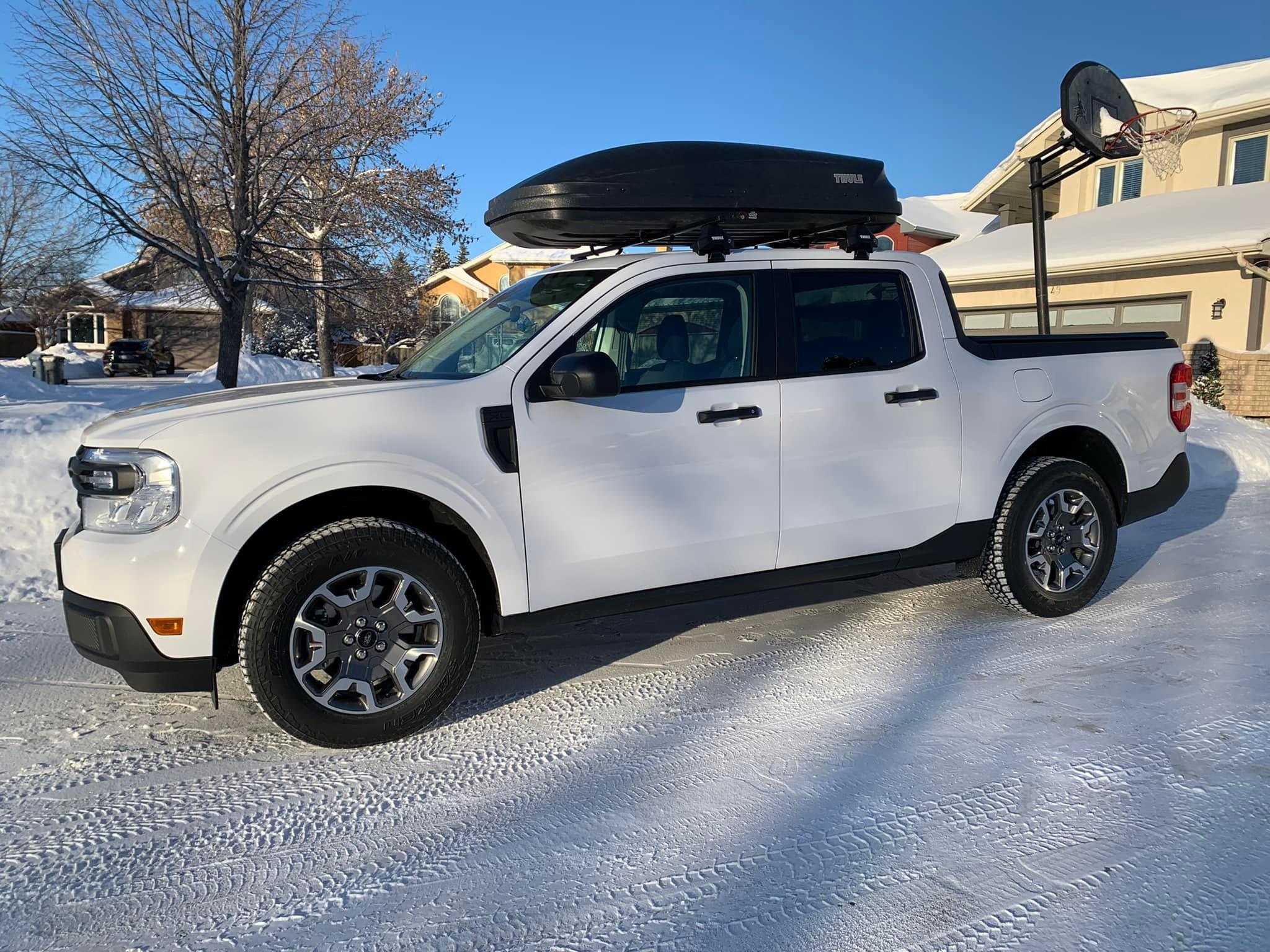 2022 Ford Mavericks With Cab Roof Racks & Cargo Carrier Box -- Yakima and Thule 2.jpg
