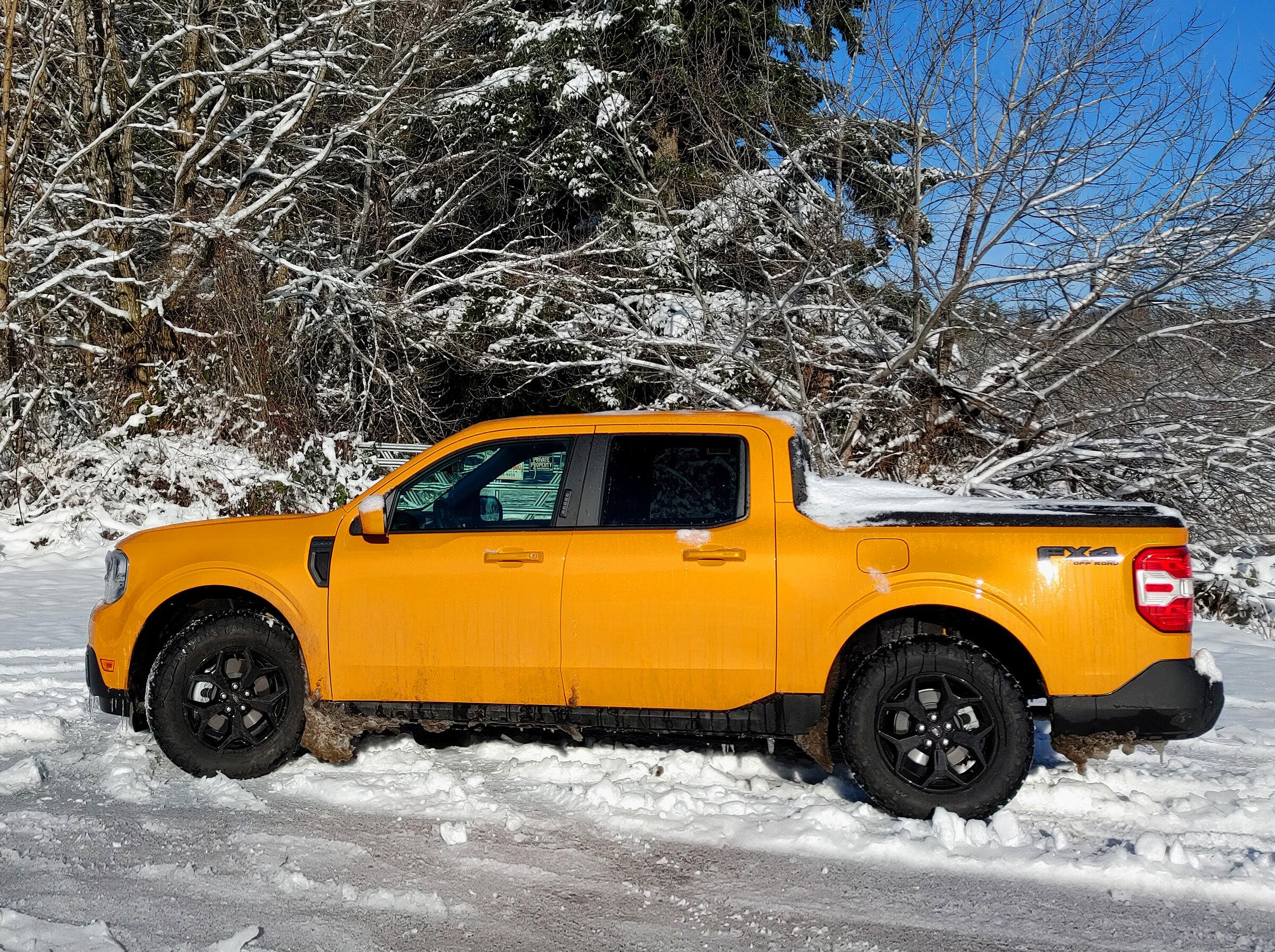 Ford Maverick 245/65-17 MAXXIS RAZR AT's on my Cyber Orange Lariat Maverick 2456517snowSIDE